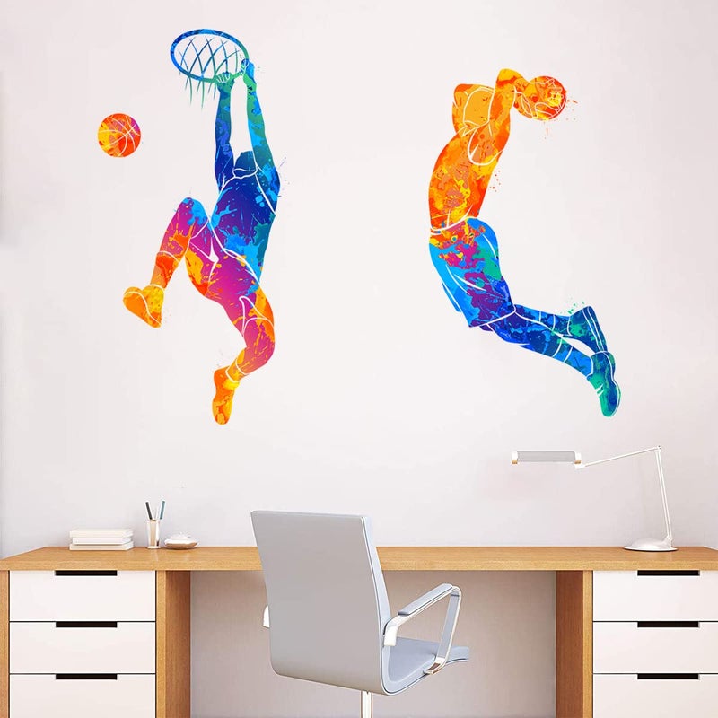 WOYINIS Watercolor Basketball Player Dunk Wall Stickers for Boys Teens Sports Player Silhouette Wall Decals Peel & Stick Removable Wall Decor Art Murals for Kids Room Playroom Baby Nursery Classroom - Image 2